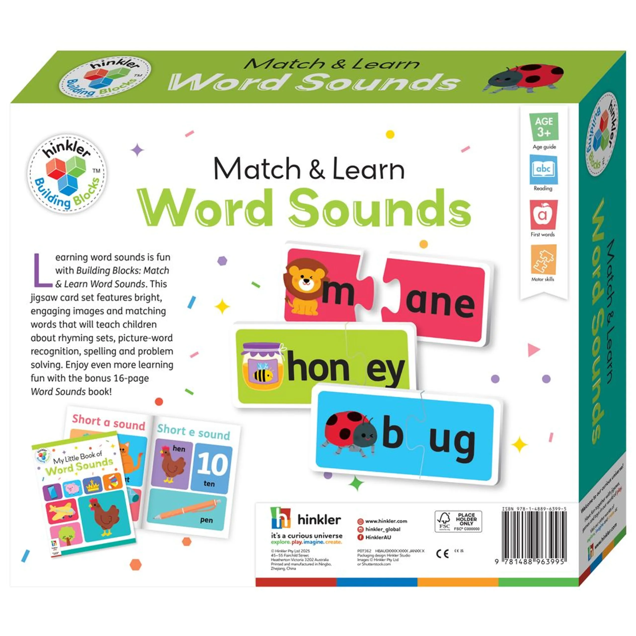 Match & Learn Jigsaw Puzzle & Book Set - Word Sounds - 3+ 60 pieces