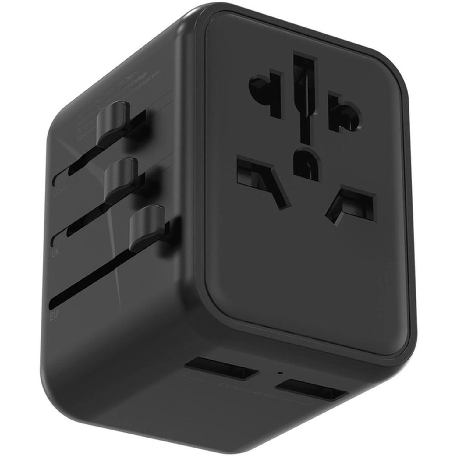 Porodo Dual USB-A Universal Travel Adapter - 2.4A Black