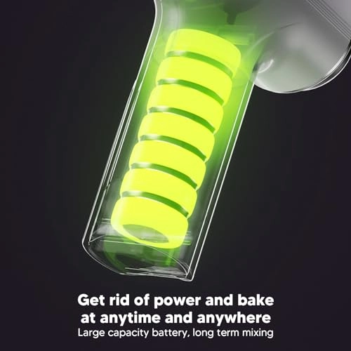 Cordless Handheld Mixing Whisk - 2 Interchangeable Whisks 3 Gears