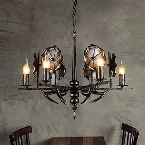 Industrial Candle Chandelier - 6-Light Black Iron