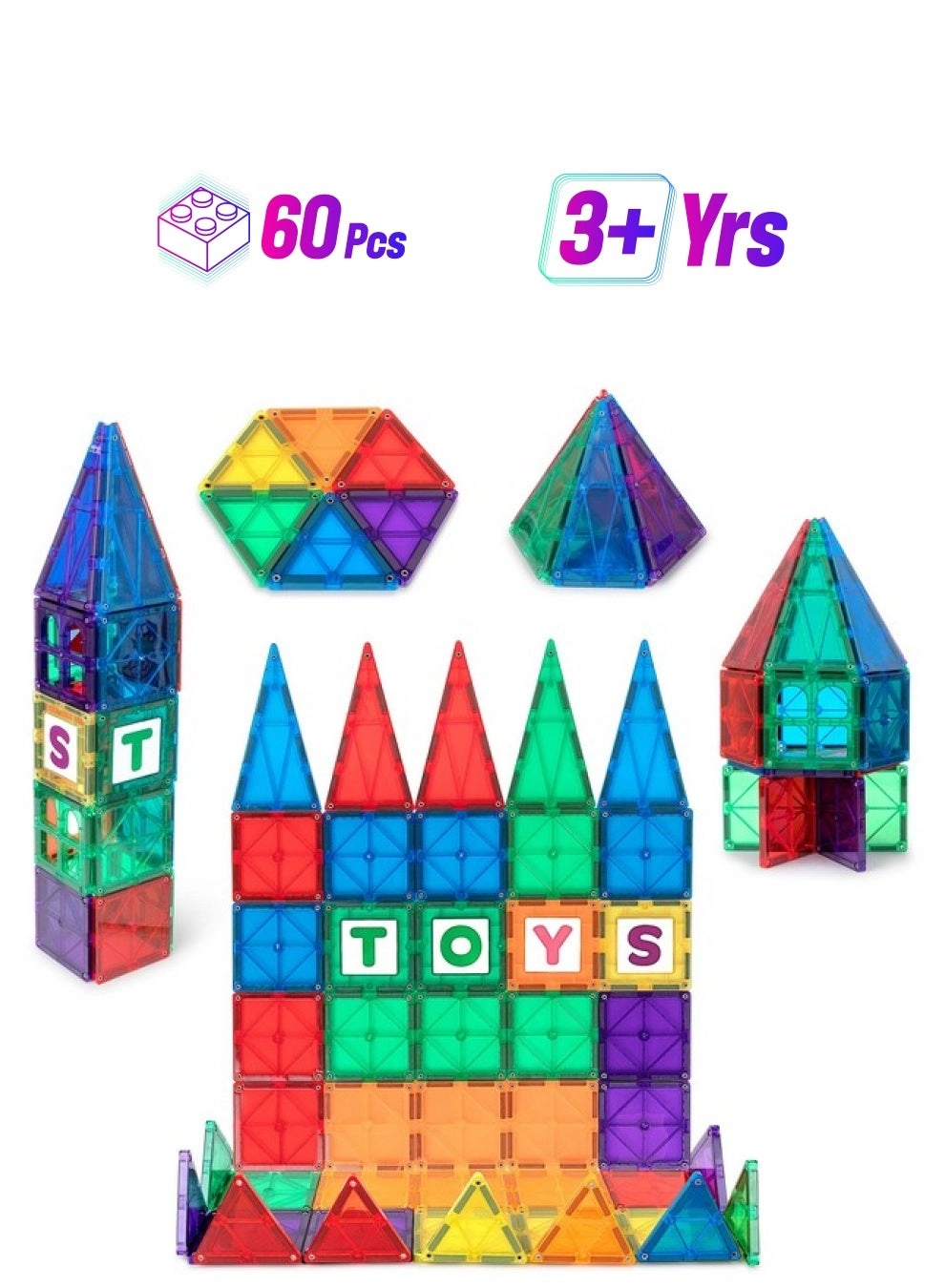 Playmags Magnetic Tiles - 60 pcs