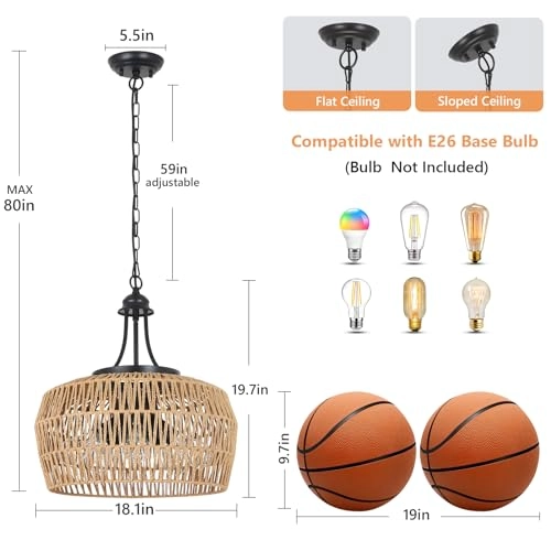 Rattan Chandelier - 19.7 to 80(MAX) inches