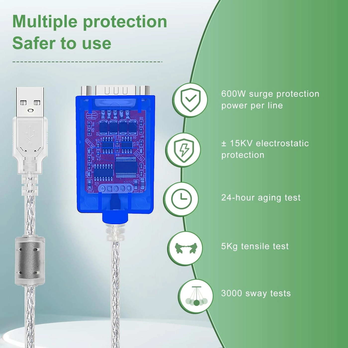 USB to RS422 RS485 Serial Port Converter - FTDI Chip ESD Protection 6ft/1.8meter
