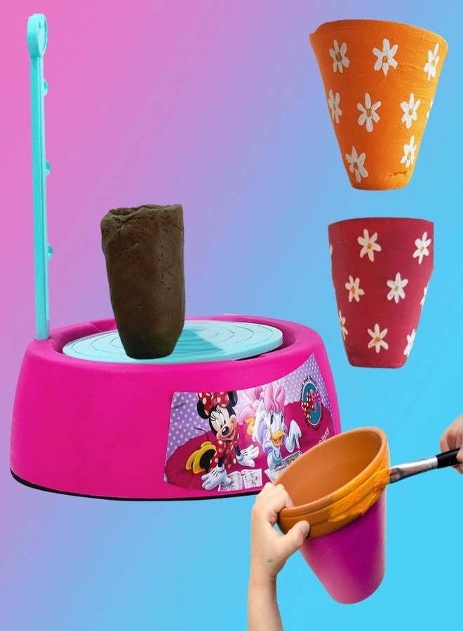 PlayMagic Pottery Wheel Minnie - Battery Operated + Painting Kit - Modeling Clay Sculpting Clay Tools
