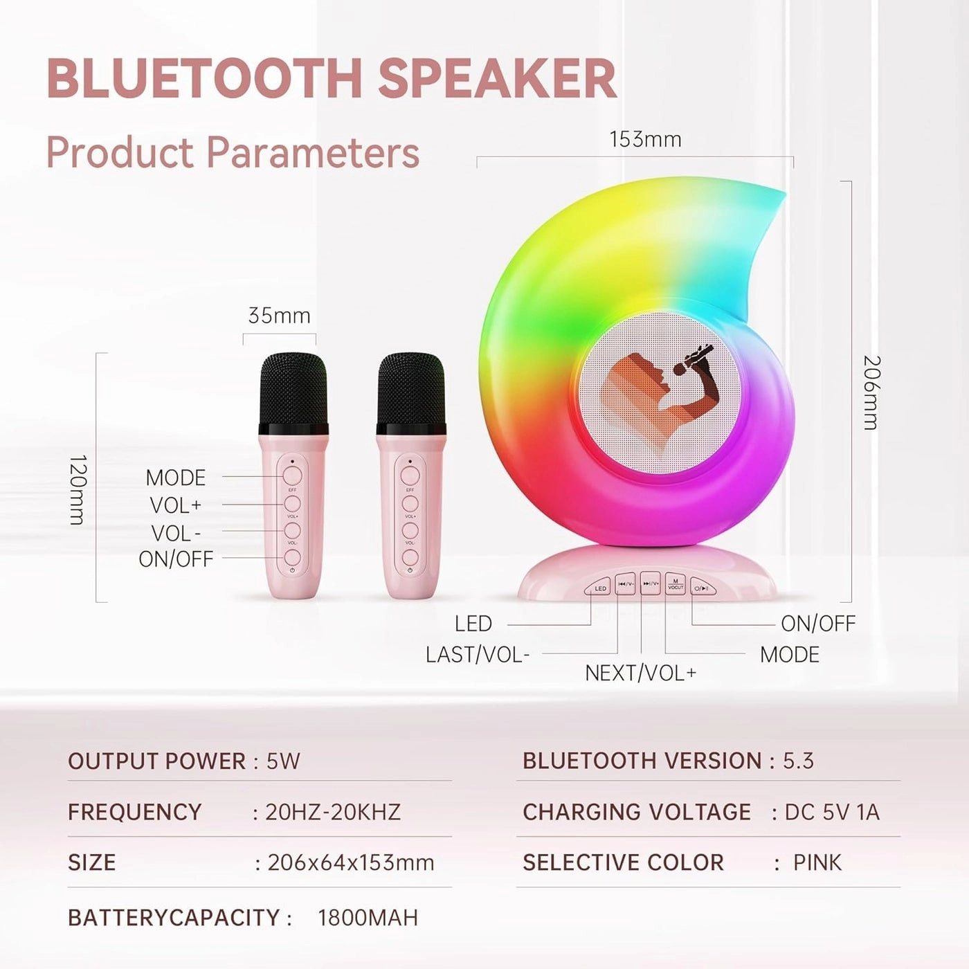 Portable Karaoke Machine - 2 Wireless Microphones