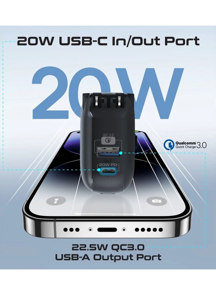 Ultra-Compact Wall Charging Power Bank - 10000mAh 22.5W Fast charging