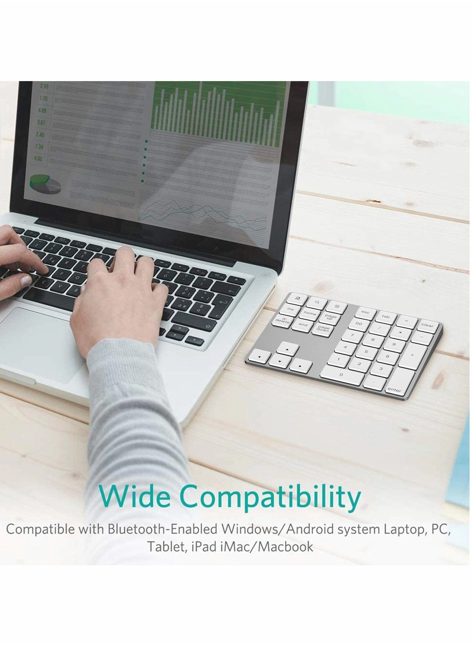 Bluetooth Number Pad - 34-Keys Rechargeable Bluetooth 3.0