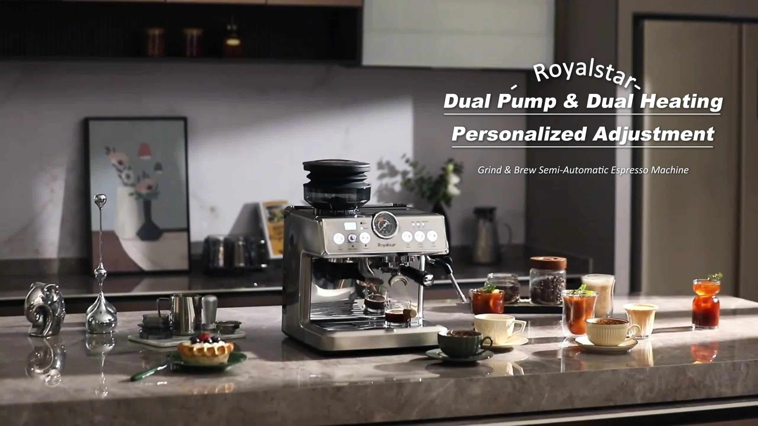 20-Bar Semi-Automatic Coffee Machine - Grinder Milk Frother