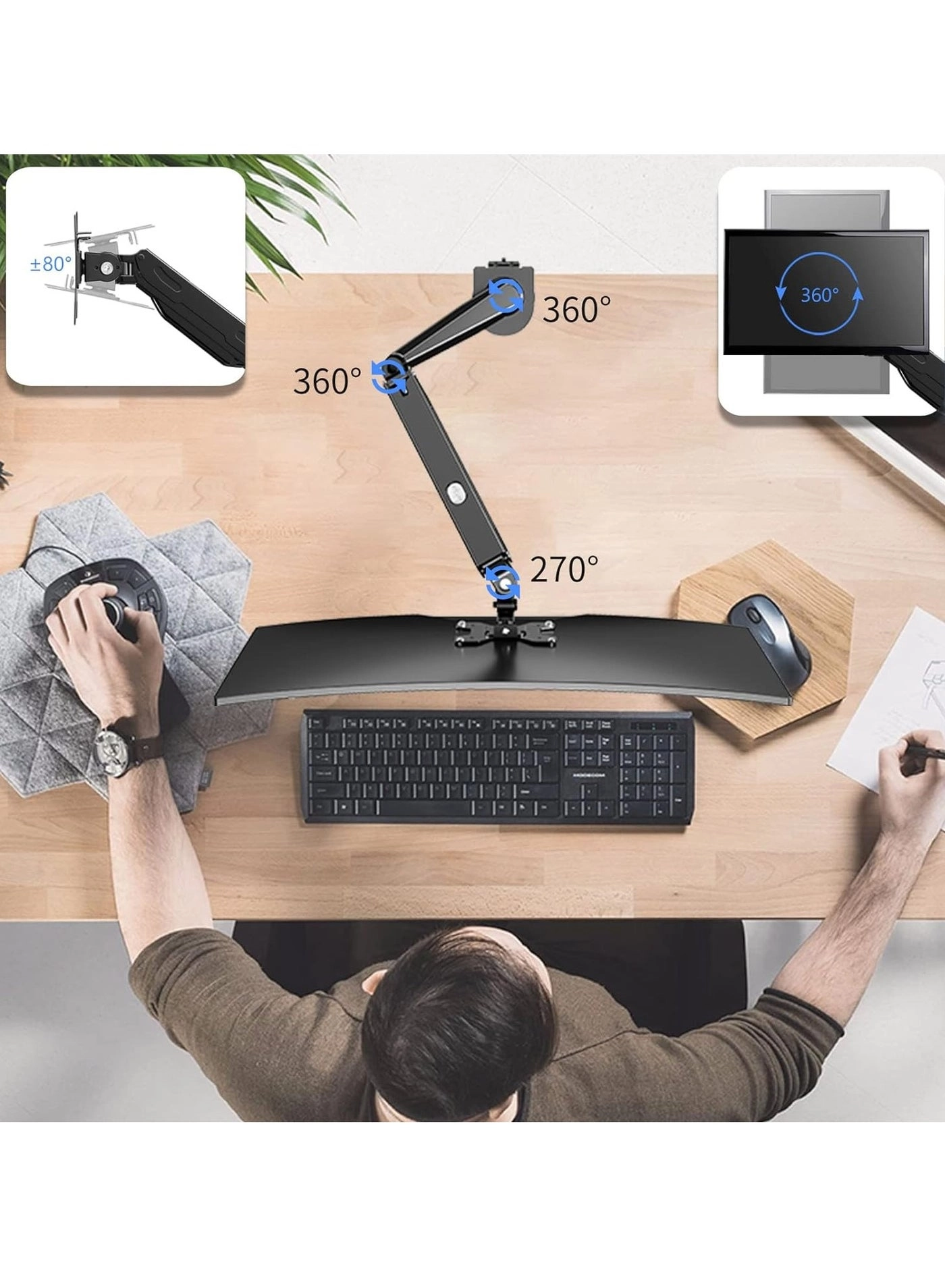 Single Monitor Mount - Gas Spring Full Motion 17-27 Inch