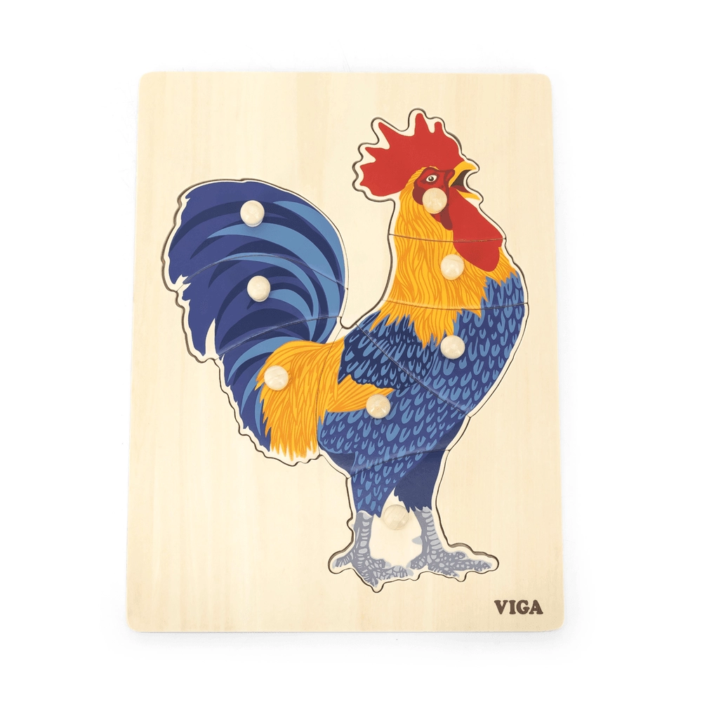 Montessori Wooden Knob Puzzle Set Rooster - Suitable for 18 months & above 8 pieces
