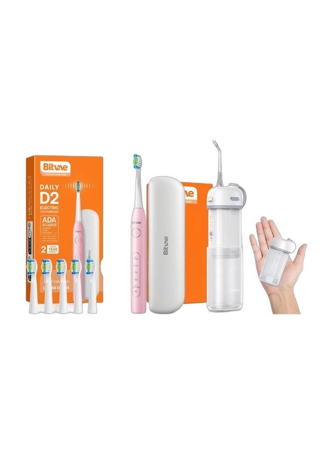 D2 Sonic Electric Toothbrush - 5 Cleaning Modes 8 Toothbrush Heads + P1 Mini Dental Floss - Water Floss Pick + Cordless Telescopic Tank Oral Irrigator - IPX7 Waterproof