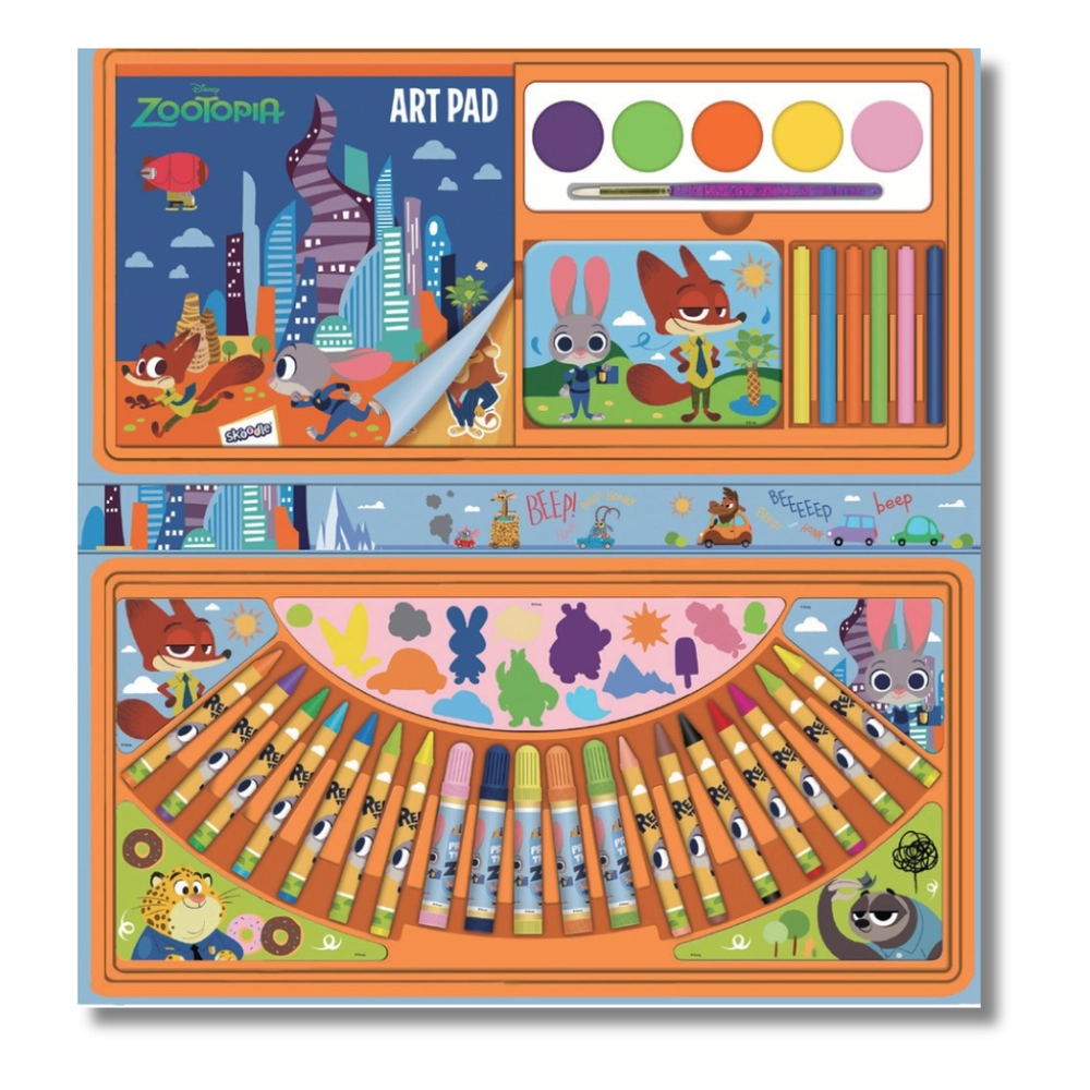 Zootopia Folding Art & Activity Case - 30pcs art pad watercolor set 14 crayons 6 mini markers 5 markers stencil