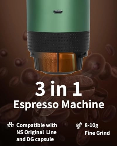 Portable Electric Espresso Machine - 60 Milliliters Ground Coffee & NS Capsules