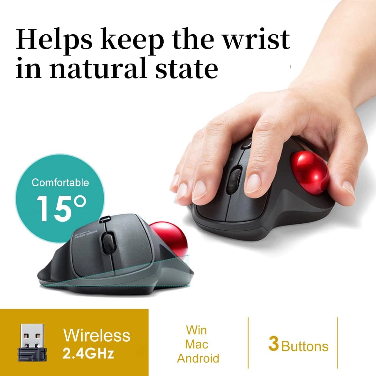 Ergonomic Trackball Mouse - 2.4G Wireless