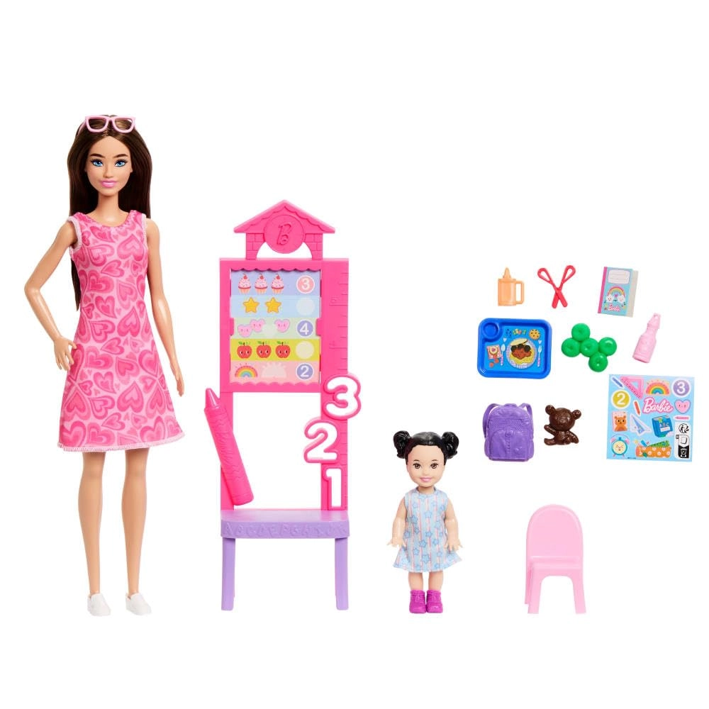 Barbie Teacher Doll - Brunette Printed Dress Ages 3+ Set
