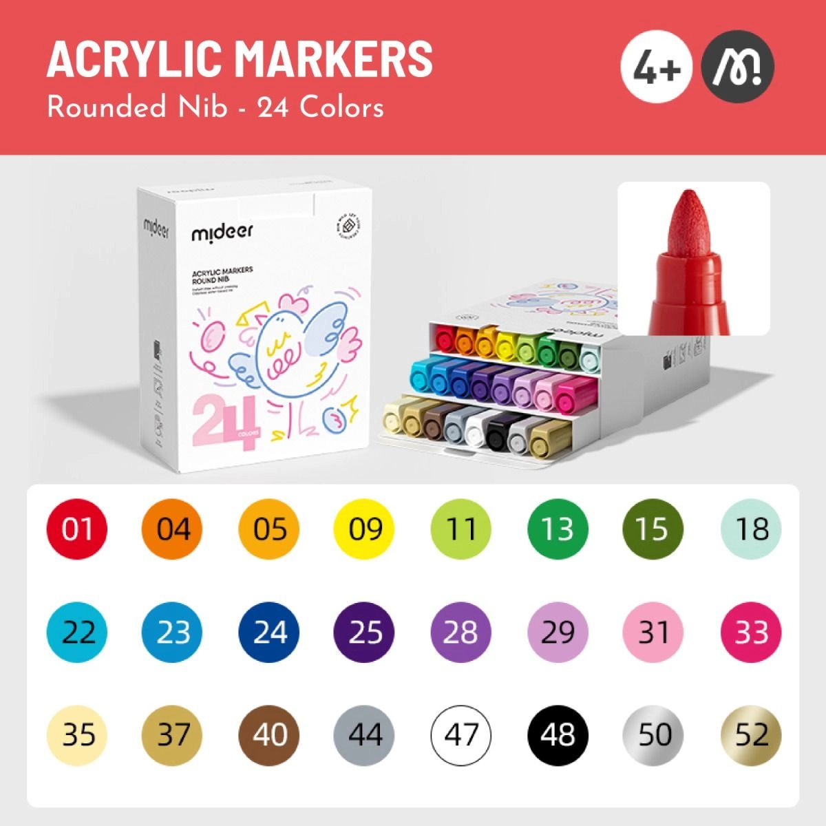 Round Nib Acrylic Markers - Multi Colour Round Nib