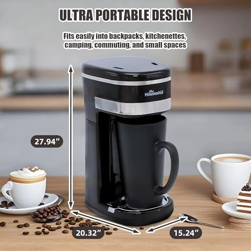 Single Serve Coffee Maker - Reusable Filter One-touch Control Portable