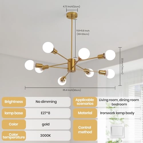 8-Light Sputnik Pendant Chandelier - Dimmable