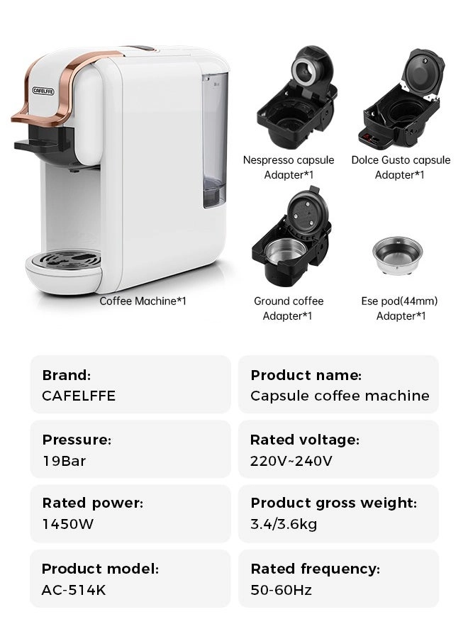 4-in-1 Capsule Coffee Machine - 19 bar (AC-514)