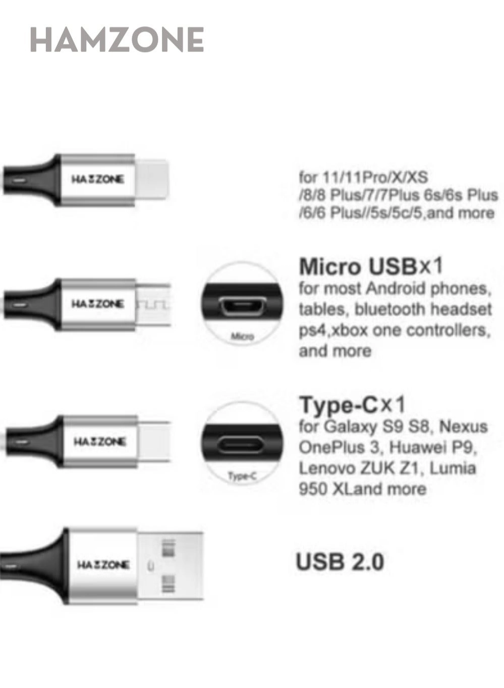 3 in 1 Fast Charging Cable 100 W USB-C to Lightning 1.2m