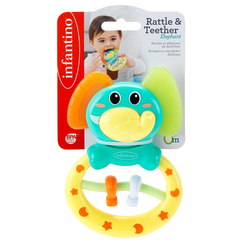 Rattle & Teether - 0 month BPA-free Elephant