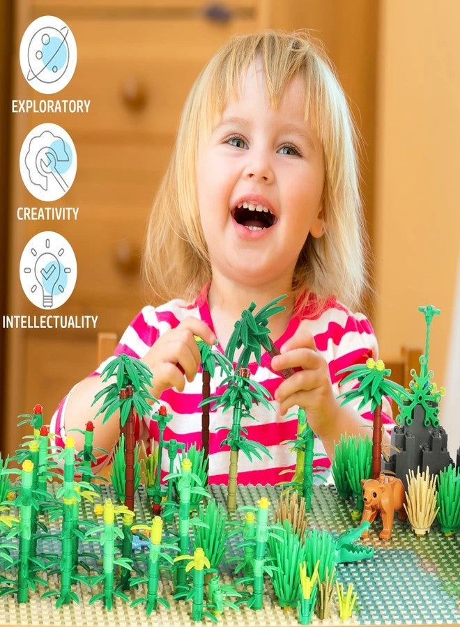 Jungle Trees Building Bricks - 2 Base Plates (10 x 10 inch) Rainforest Plants