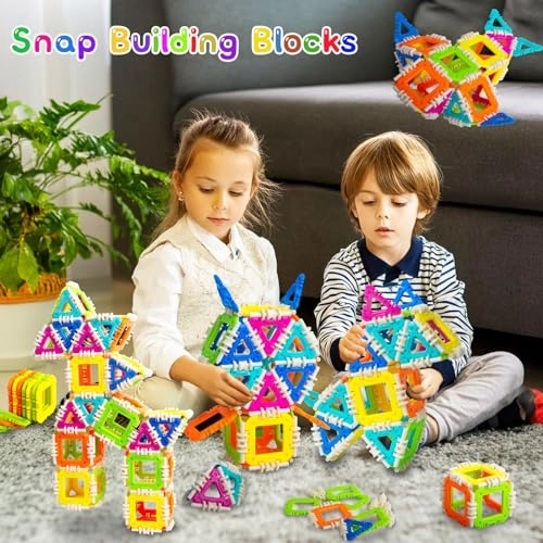 Montessori Building Blocks - 30pcs squares 30pcs triangles 100pcs connecting rods