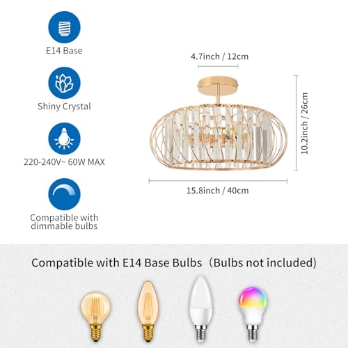 E27 Crystal Ceiling Lamp - 3 lights 36.5 cm