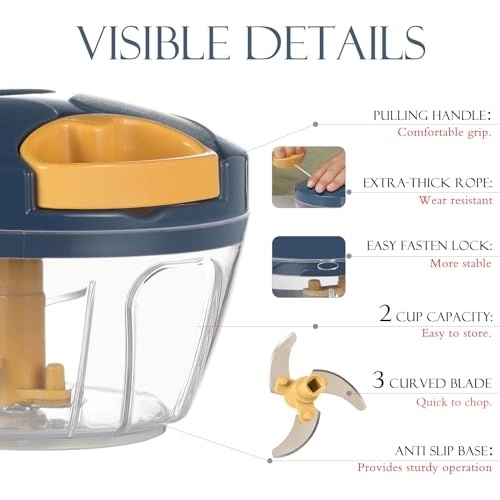 Manual Food Processor - 16.9 Fluid Ounces three blades