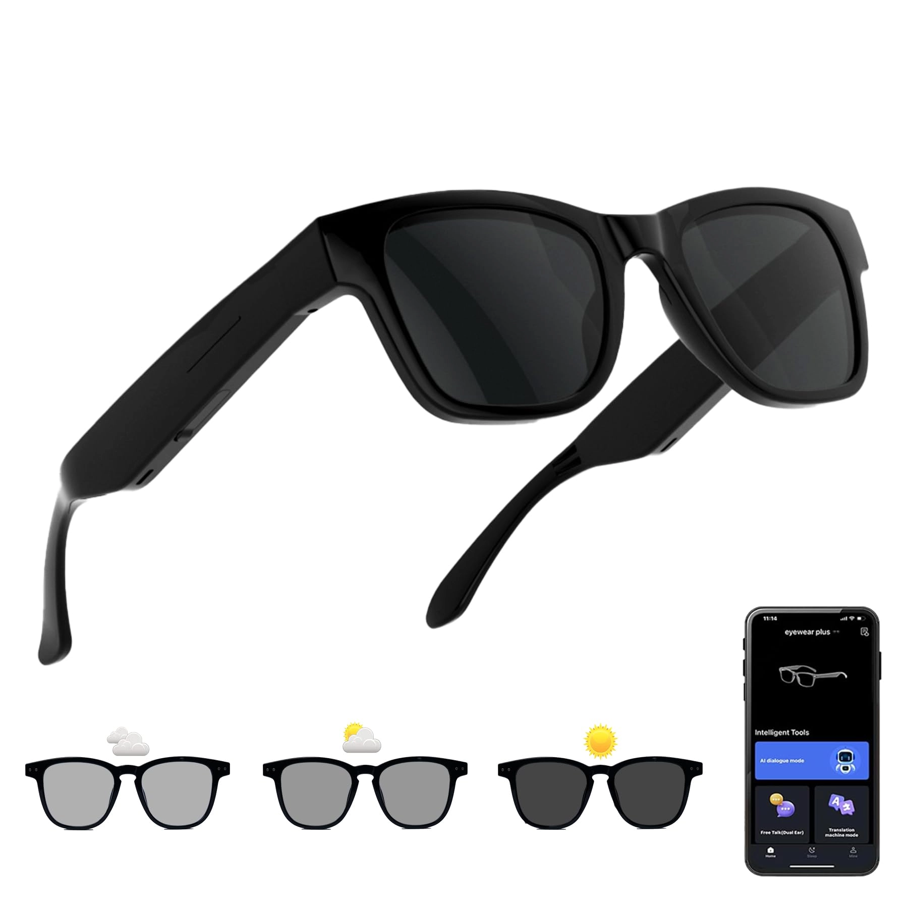 Ai Translator Smart Glasses - 164+ Language Translation AI Chat Deepseek R1 & Gemini-2.5
