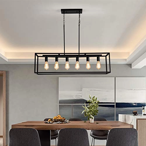 6 Light Rectangle Chandelier - Dimmable