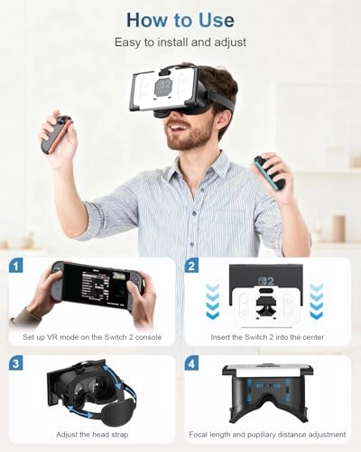 VR Headset for Nintendo Switch 2 - Adjustable HD Lenses Black&White