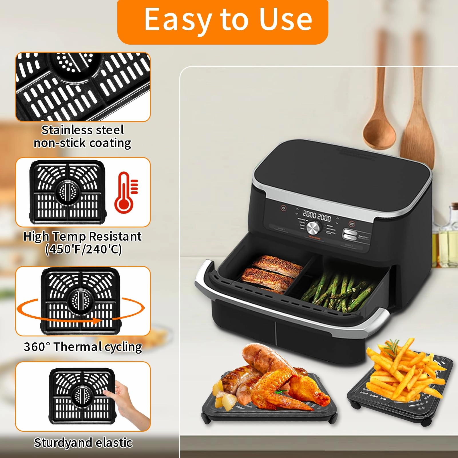 Air fryer grill rack - Stainless steel 2 piece(s) + Magic cleaning cloth - 1 piece(s)