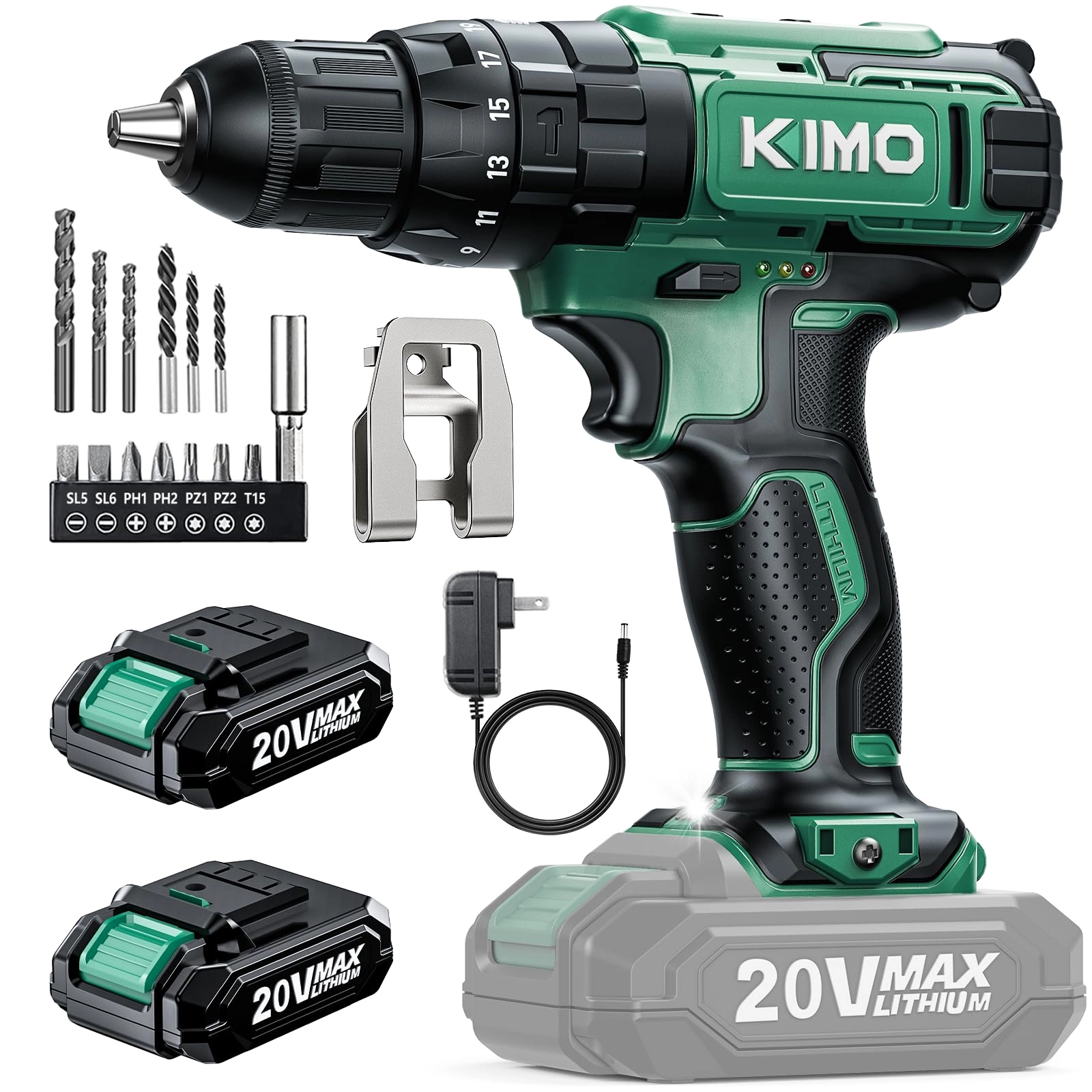 K I M O. Hammer Drill - 20V 2X 2.0Ah