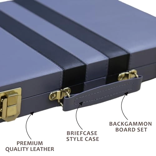 Backgammon Set - Premium Leather Case Blue Grey
