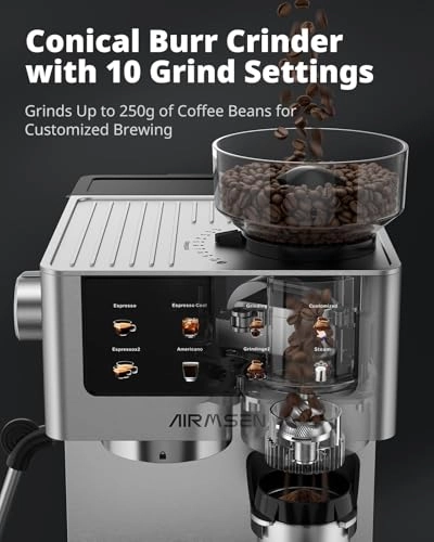 Bean to Cup Coffee Machine - Conical Burr Grinder Milk Frother