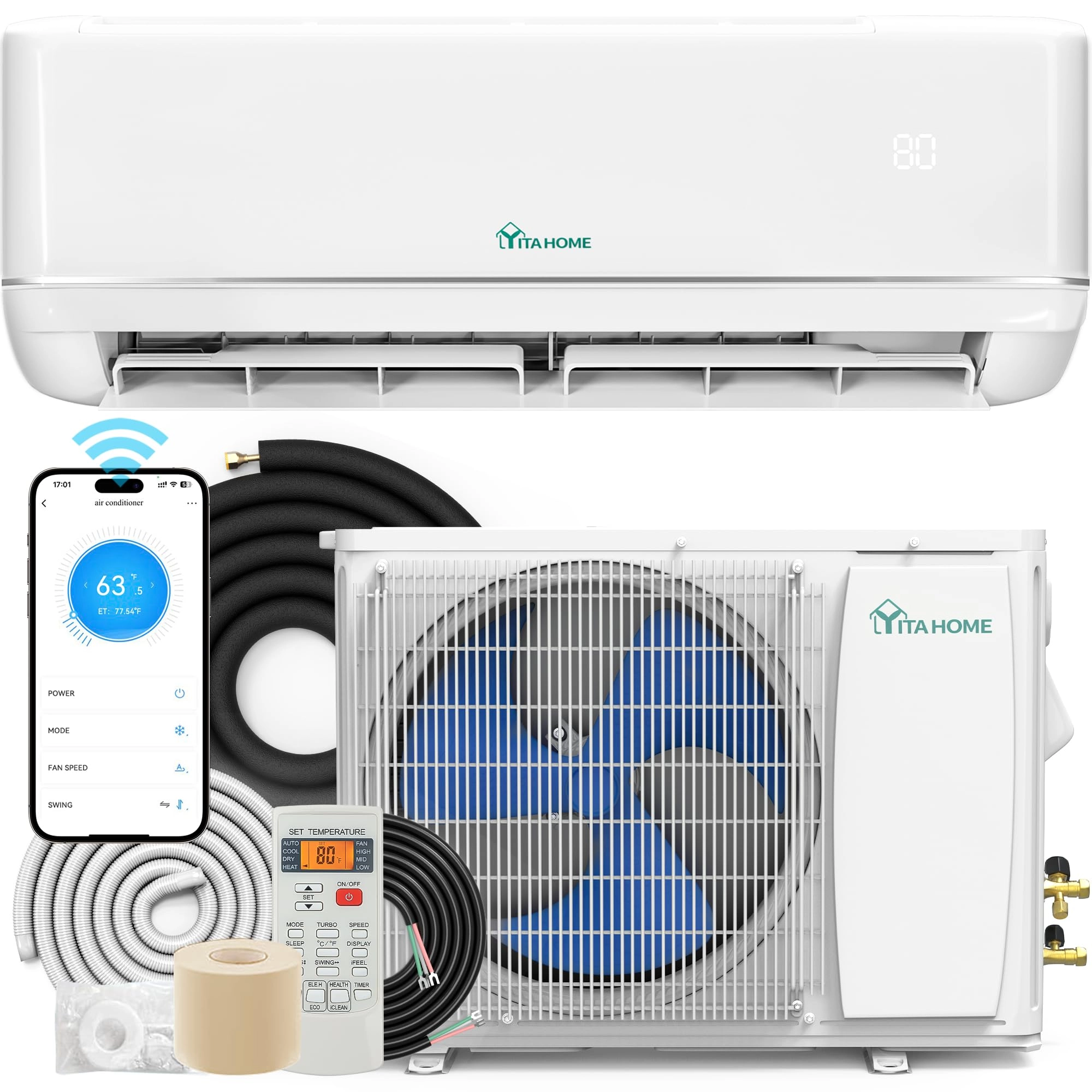 Mini Split Air Conditioner Heat Pump System - WiFi 1600W