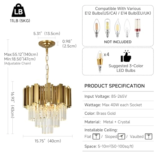 Modern Gold Crystal Chandelier - 40 cm E14