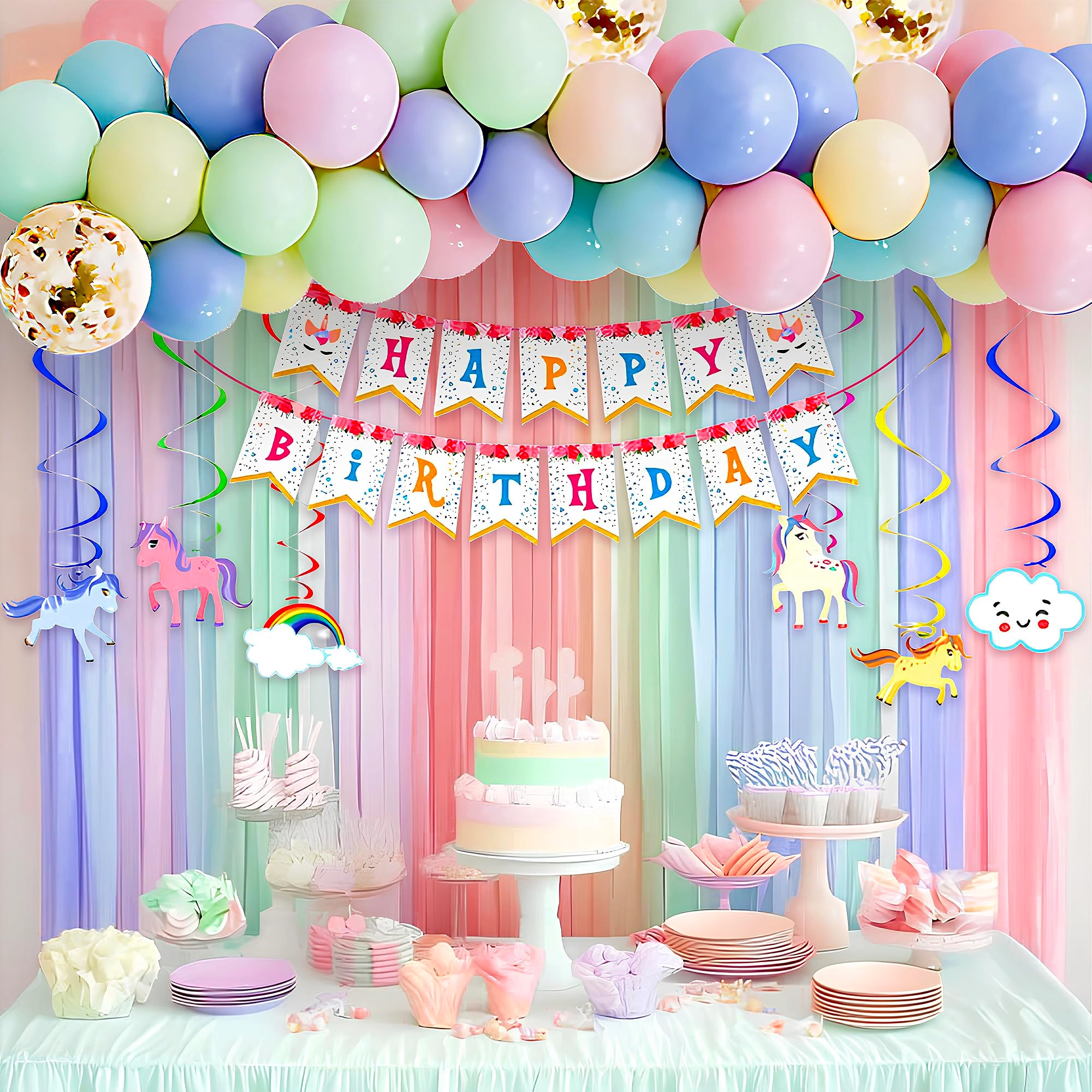 Party Propz Pastel Multicolor Happy Birthday Decorations - 68 Count Birthday