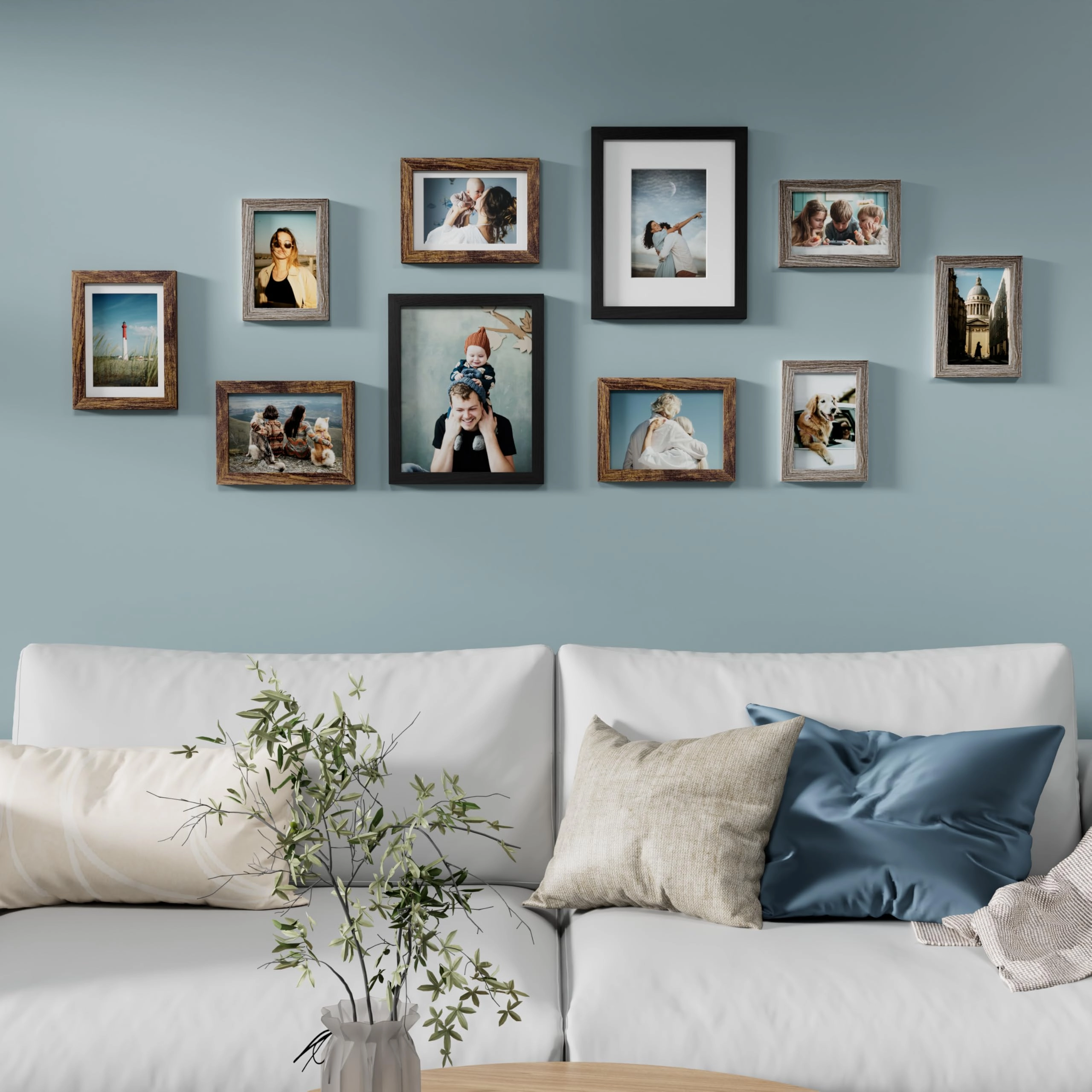 Picture Frames Set - 10 Pack Rustic Grey