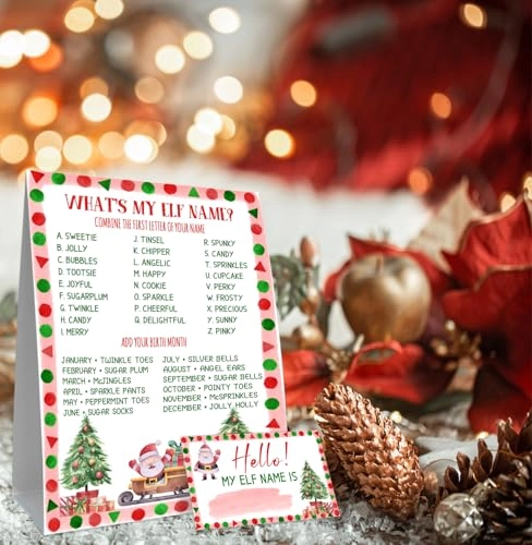 What's Your ELF Name Game - 30 name tag stickers and a sign
