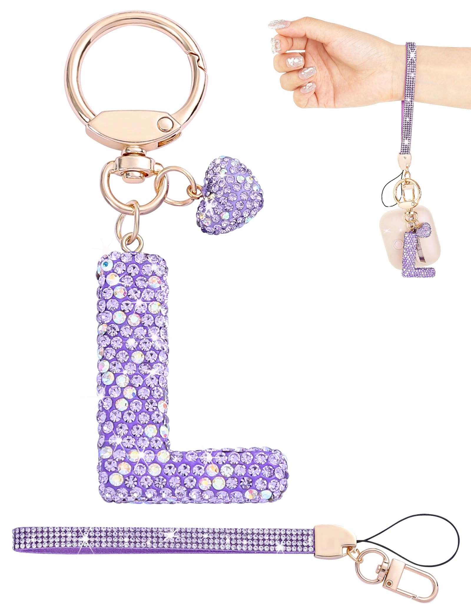 Initial Keychain - L Purple Rhinestone