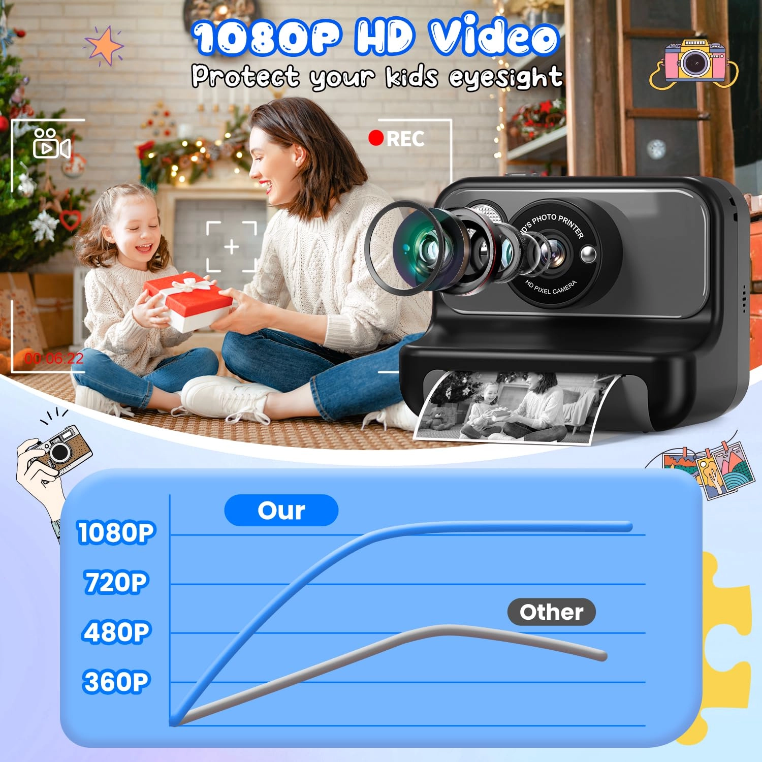 H3 - Kids Instant Print Camera Purple