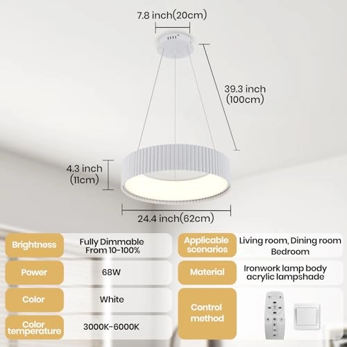 Round LED Chandelier - 3000K–6000K Dimmable