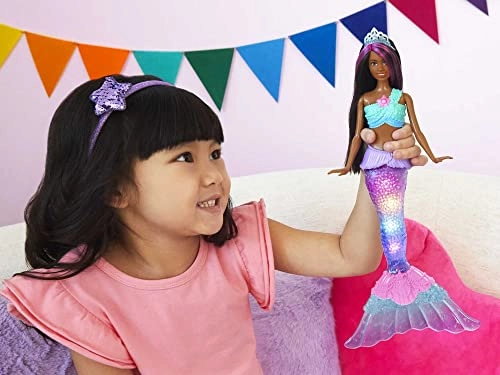 Dreamtopia Twinkle Lights Mermaid Doll - Water-Activated Twinkle Light-Up Tail Purple-Streaked Hair Ages 3+