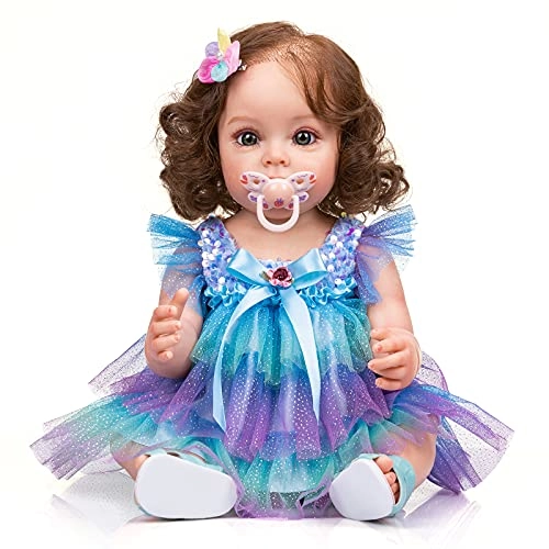 Sue-Sue Reborn Baby Doll - 55 cm Silicone Rooted Brown Hair