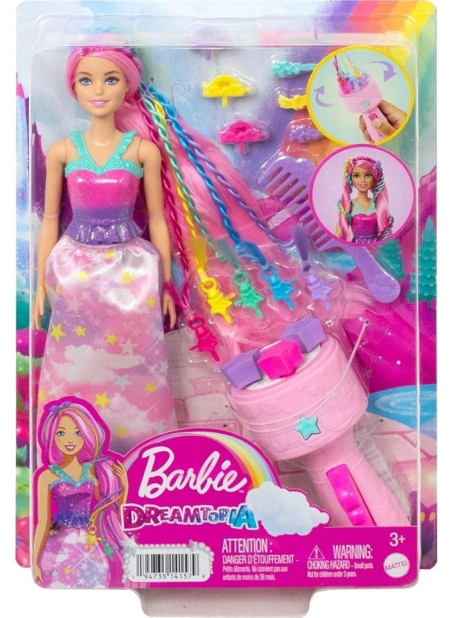 Barbie Dreamtopia Fantasy Braid Twist N Style Rainbow Hair Doll Playset - Twisting Tool Styling Accessories Ages 3+