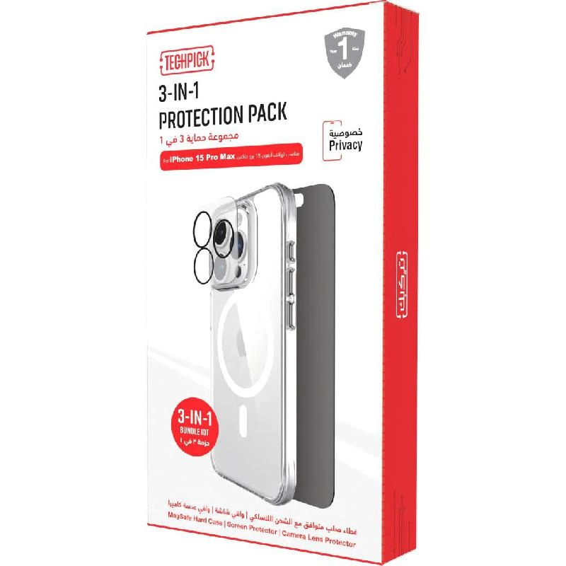 MagSafe Hard Case - Clear + Tempered Glass + Camera Lens Protector for iPhone 15 Pro