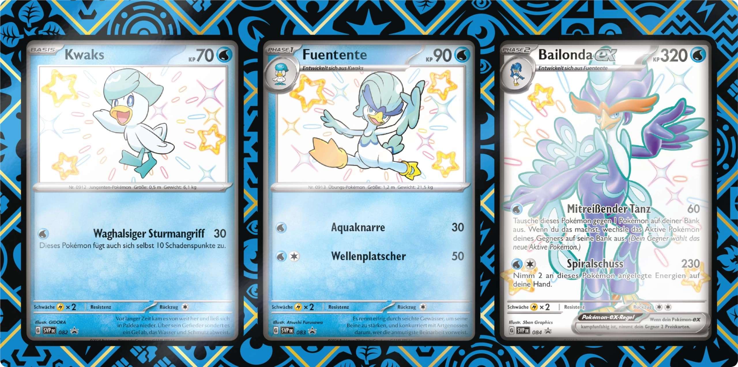 HEART FOR CARDS Pokémon Kwaks + Fuentente + Bailonda ex - German 3pcs