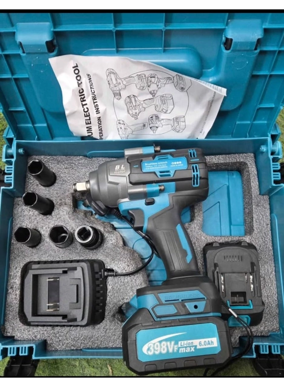 SUPER CLASSIC Brushless Cordless Impact Wrench - 1500N.m + Battery - 1500mAh + Charger + Impact Tool Set